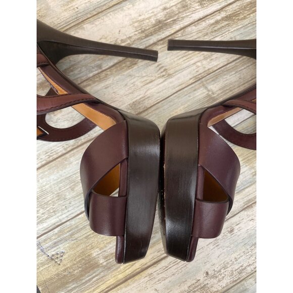 Ralph Lauren Collection Burgundy Leather Crisscross Strap Heels Sandals Sz 9 - Picture 7 of 14